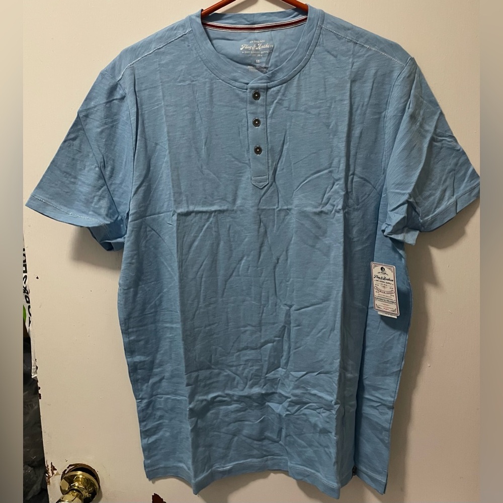 Flag & Anthem Men's Light Blue 100% Cotton Henley Short Sleeve Shirt Size Medium